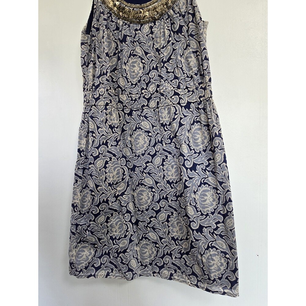 Ann Taylor Loft Dress Womens 2 Floral Sequin Neckline Coastal Blue Indie Boho - Picture 3 of 8